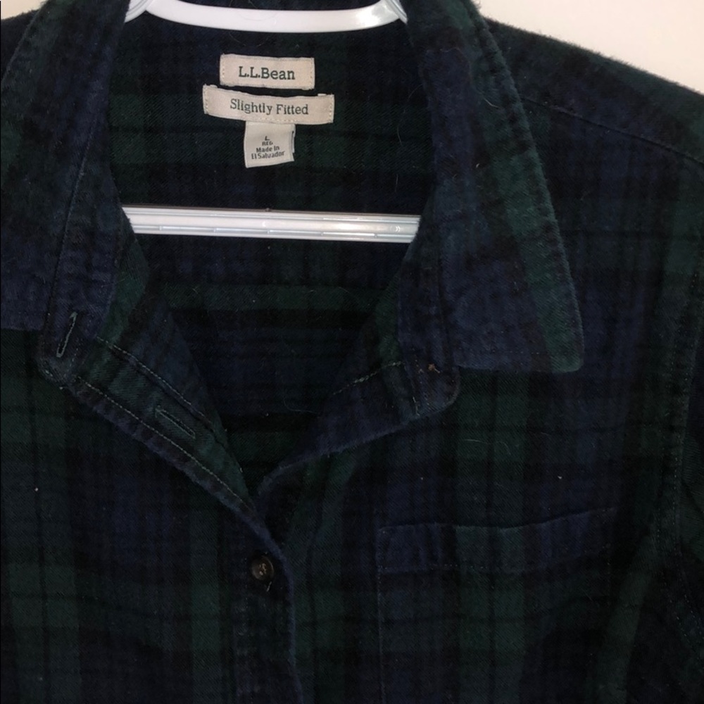 LL Bean Slightly Fitted Blue and Green Flannel (L)